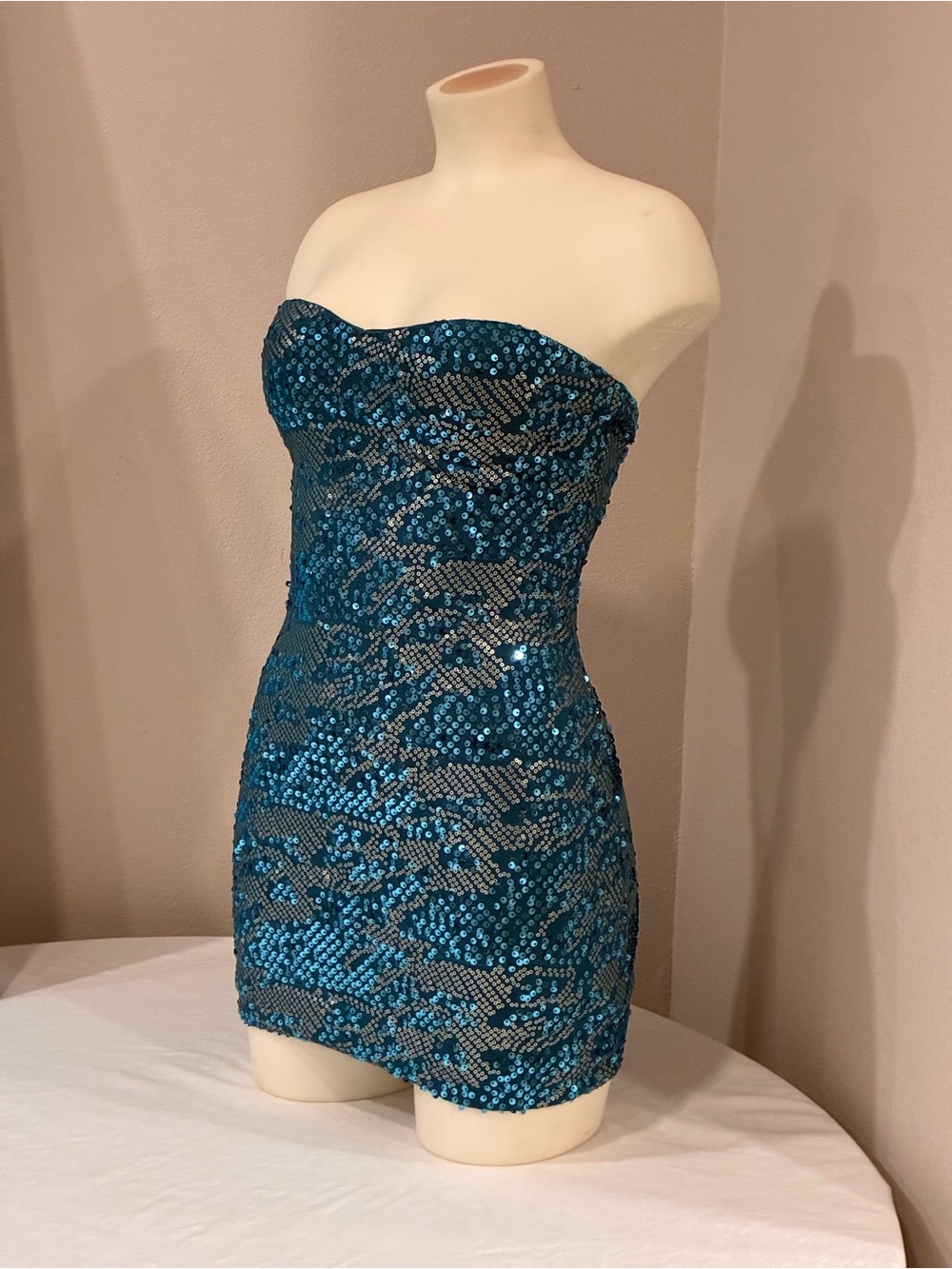 As U Wish Teal Sequin Strapless Mini Dress